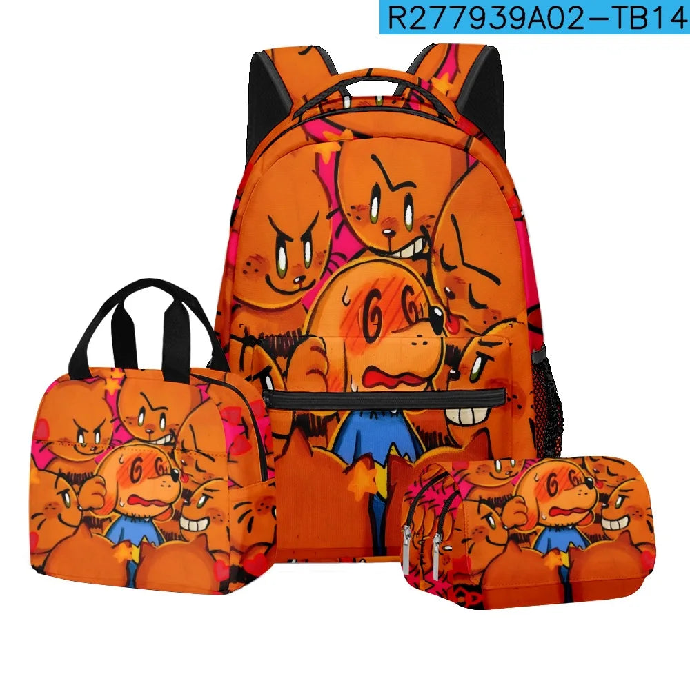 3-Piece 3D Cartoon Dog Man Backpack Set