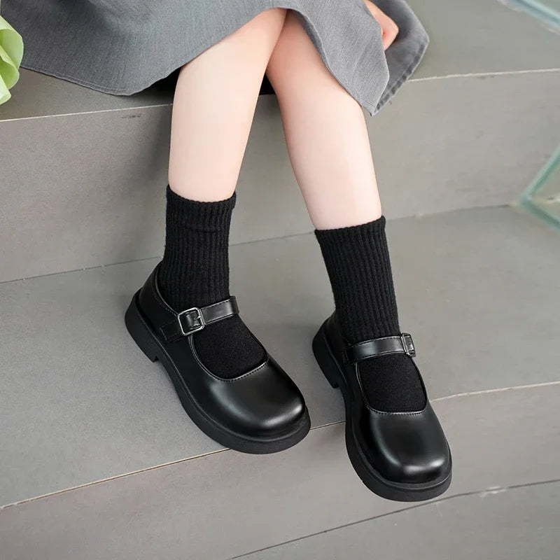 2024 New Black Girls Loafers for School Uniform| Simple Round-toe Non-slip Round-toe Shoes for Kids