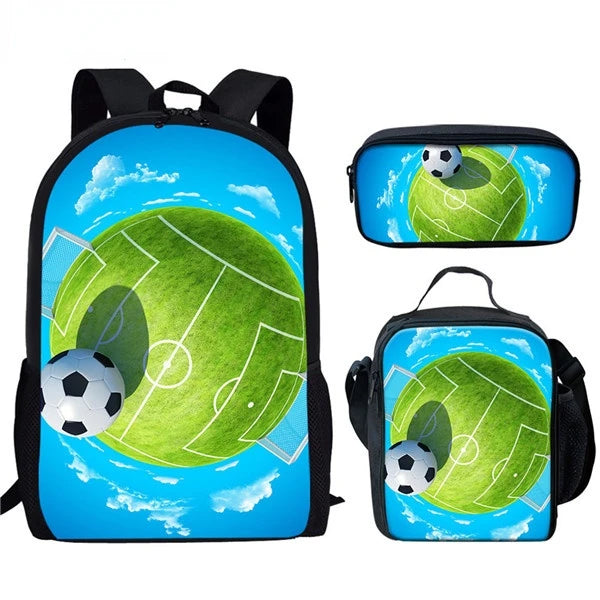 3Pcs Creative Football Print School Bag Set for Boys - LittleCuckoo