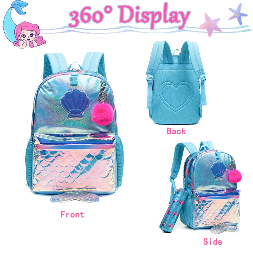Mermaid Backpack for Girls Backpacks with Lunch Box Set & Pencil Pouch - LittleCuckoo