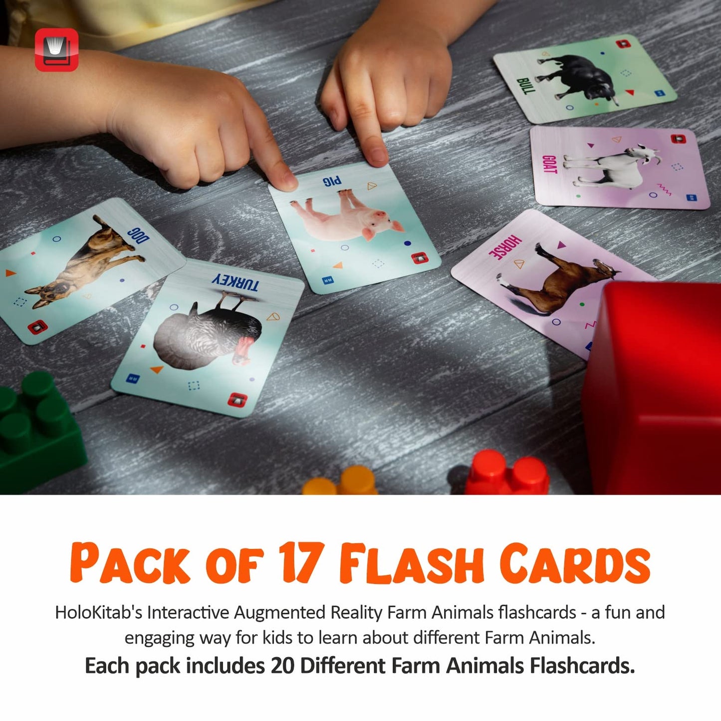 HoloKitab 3D Set of 17 FlashCards | Farm Animals | Early Learners | KinderGarten - LittleCuckoo