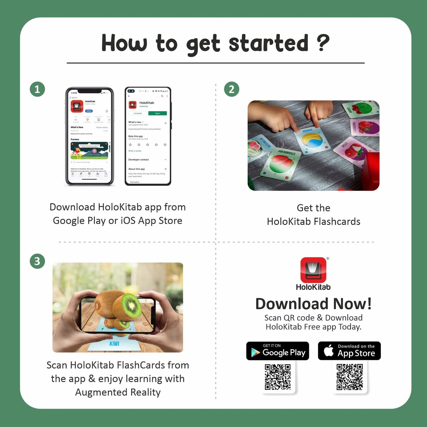 HoloKitab 3D Set of 20 FlashCards | Fruits | Early Learners | KinderGarten - LittleCuckoo