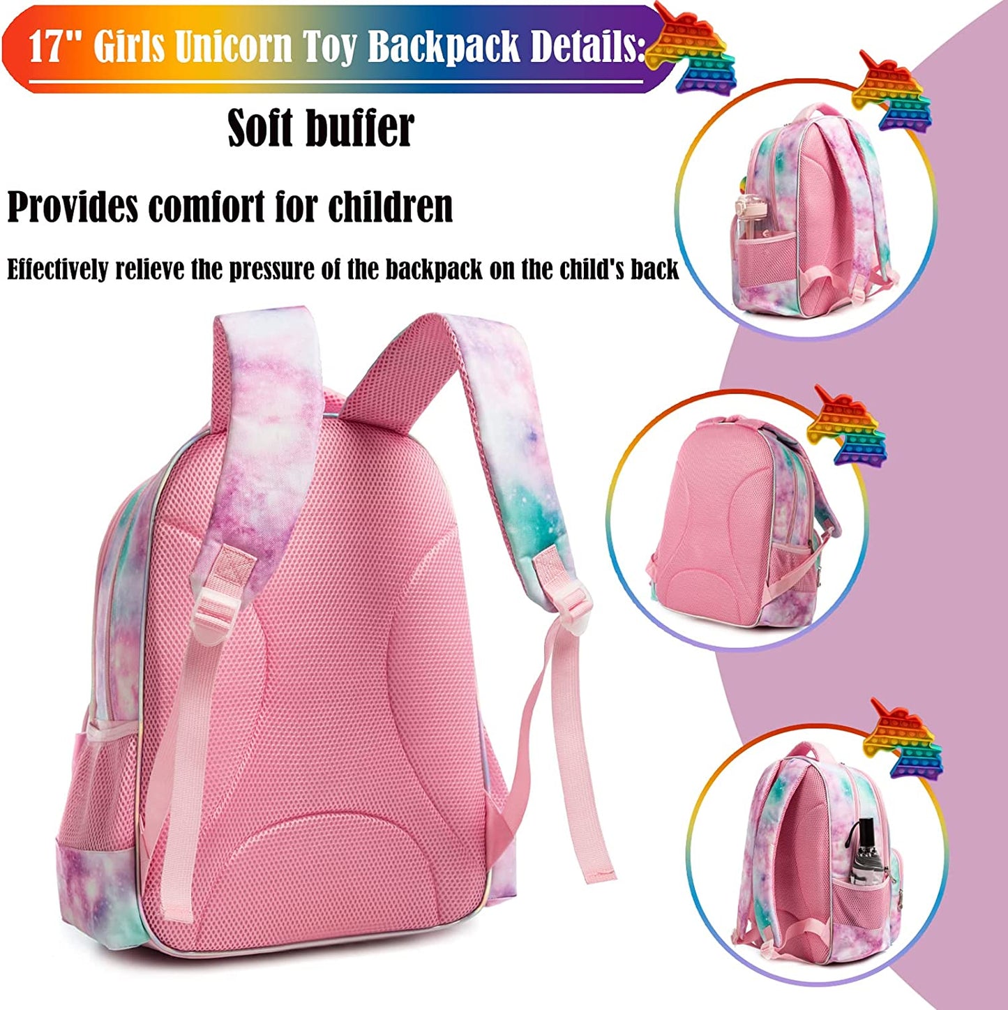 3 In 1 Kids Bags || Children School Bags for Girl || Bag Set with Pop It Push It - LittleCuckoo