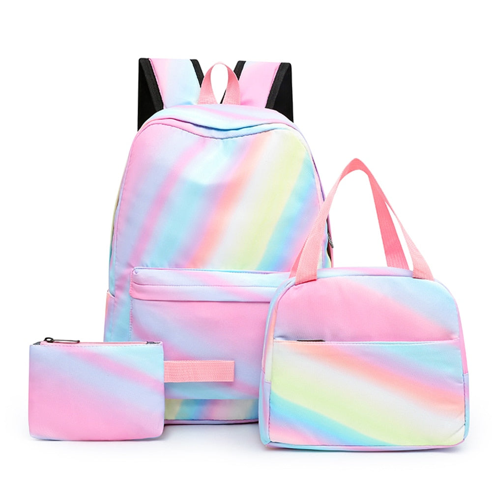 Tie Dye Ink Backpack Student Schoolbag || 3 - Piece || Insulated Lunch Purse Set for Teenagers Girls & Boys - LittleCuckoo