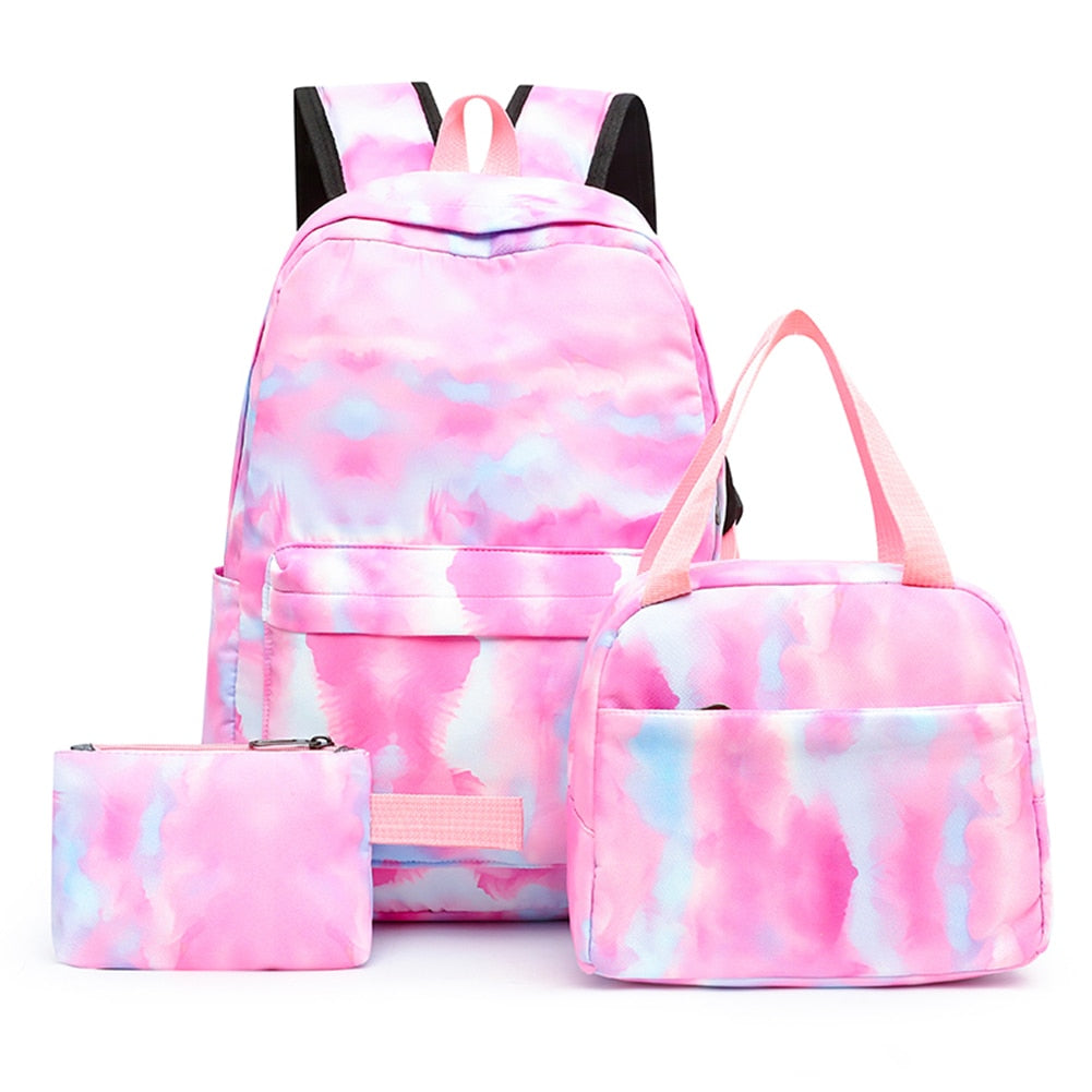 Tie Dye Ink Backpack Student Schoolbag || 3 - Piece || Insulated Lunch Purse Set for Teenagers Girls & Boys - LittleCuckoo