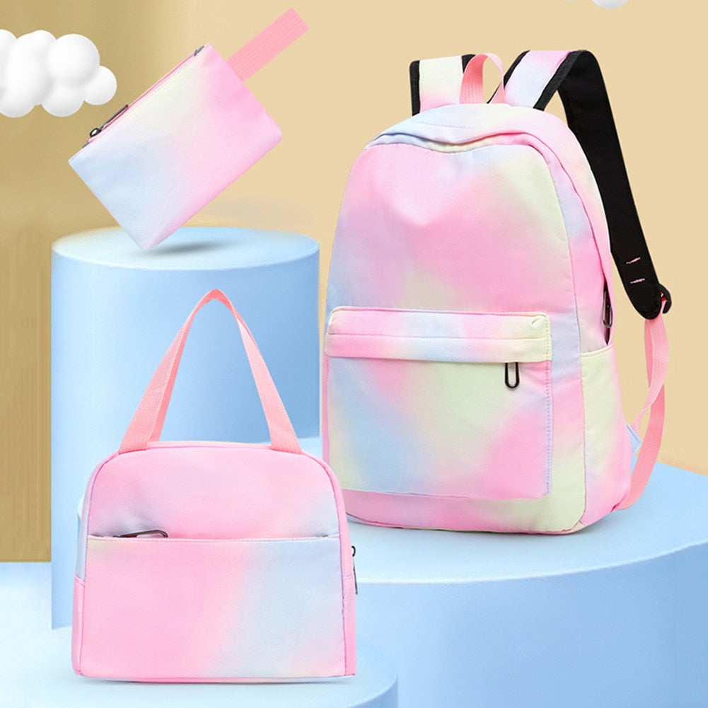 Tie Dye Ink Backpack Student Schoolbag || 3 - Piece || Insulated Lunch Purse Set for Teenagers Girls & Boys - LittleCuckoo