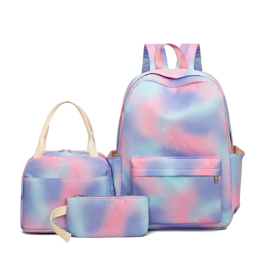 Girls Backpack with Lunch Bag | Gradient Rainbow Print | Teens Daypack Large Capacity Student School Bag | Remote Shipping - LittleCuckoo