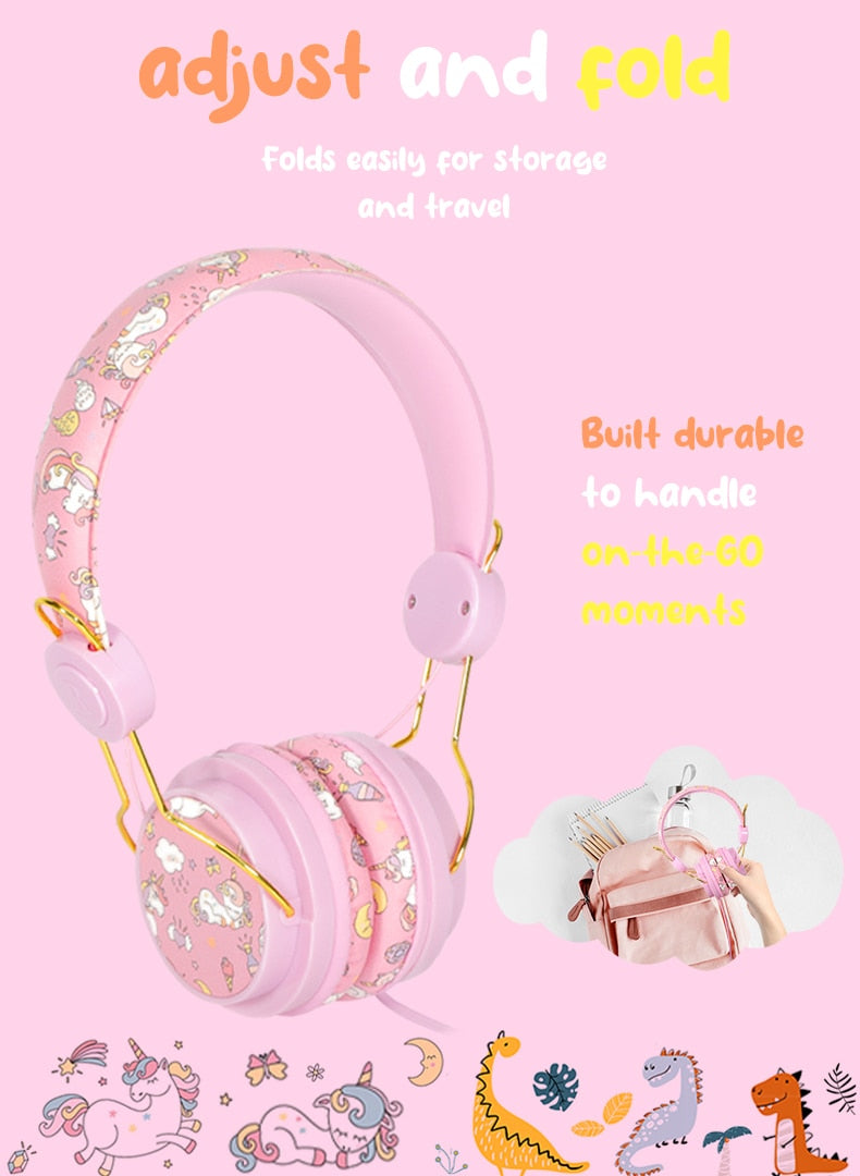 Chirpy Unicorn & Dinosaur Patterned Wired Headphones for School Kids | Trendy Designs - LittleCuckoo