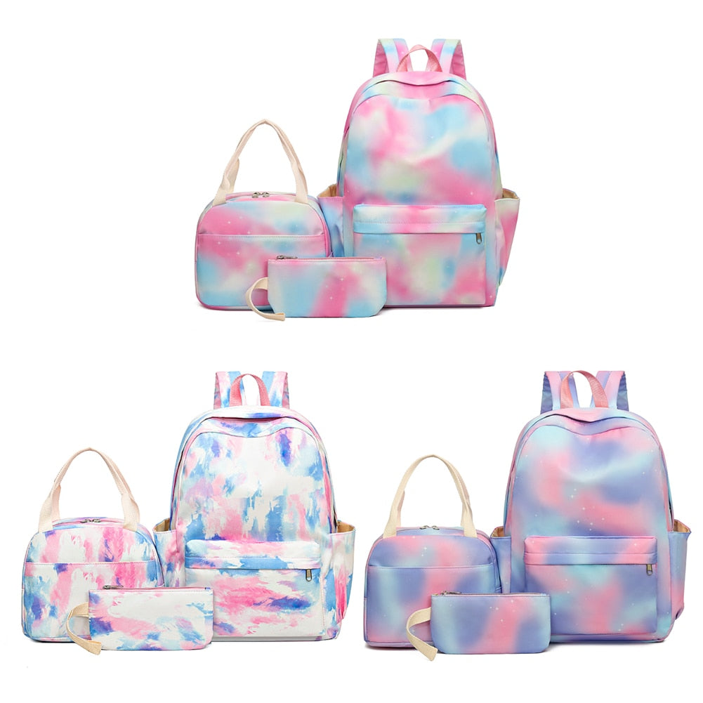 Girls Backpack with Lunch Bag | Gradient Rainbow Print | Teens Daypack Large Capacity Student School Bag | Remote Shipping - LittleCuckoo