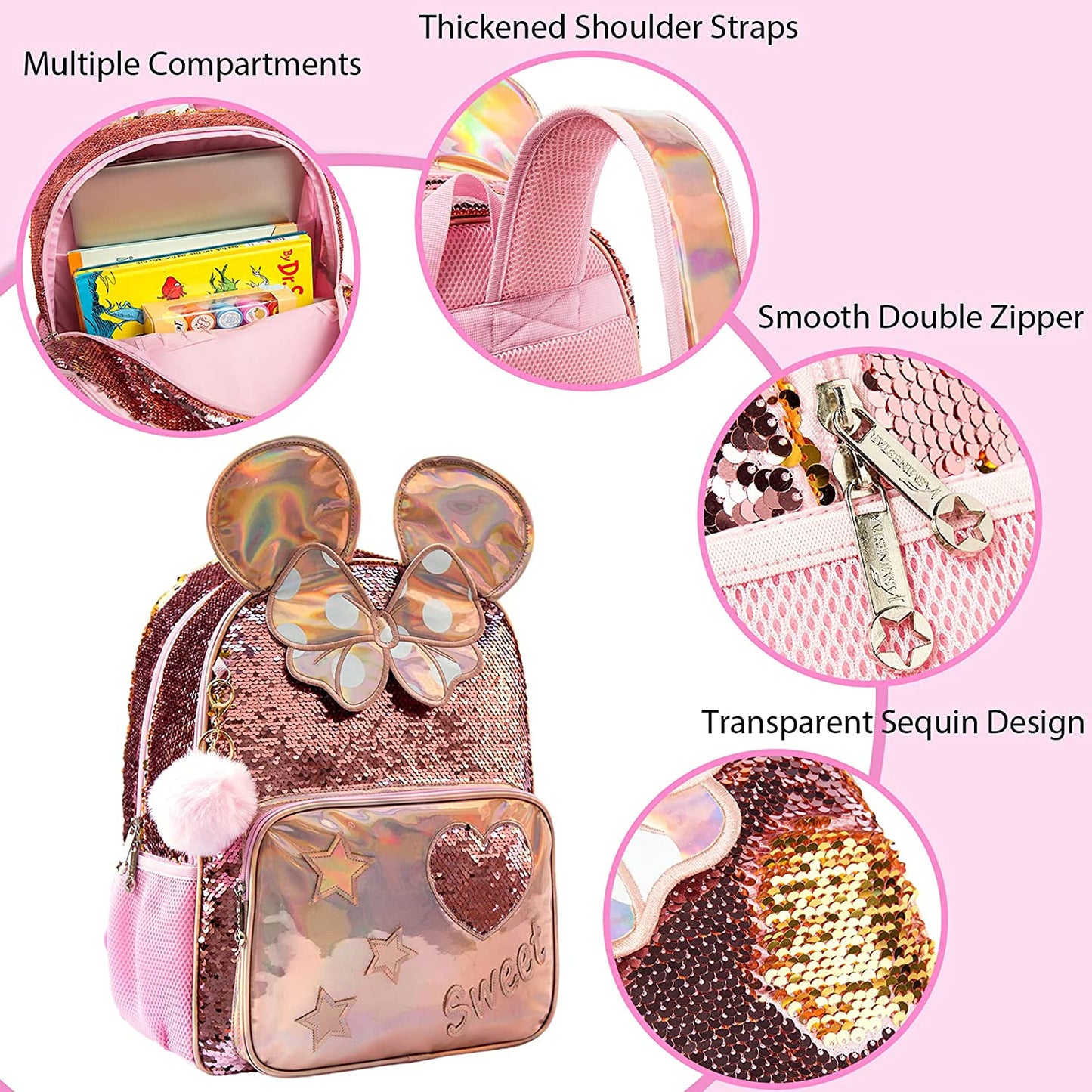 Glitter Girls BackPack | 3-Pieces Glittery Shiny Bag Set | Most Popular in Girls - LittleCuckoo