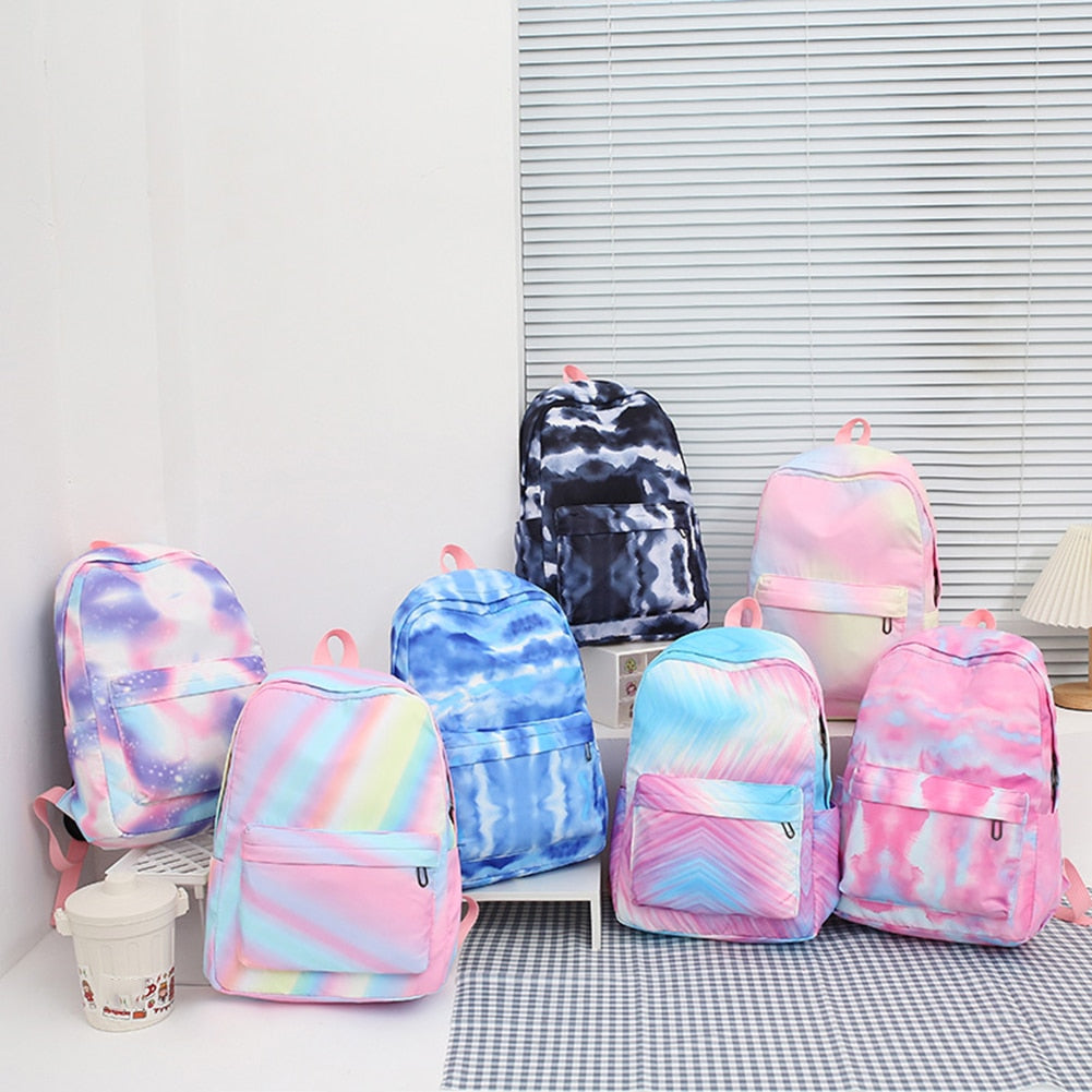 Tie Dye Ink Backpack Student Schoolbag || 3 - Piece || Insulated Lunch Purse Set for Teenagers Girls & Boys - LittleCuckoo