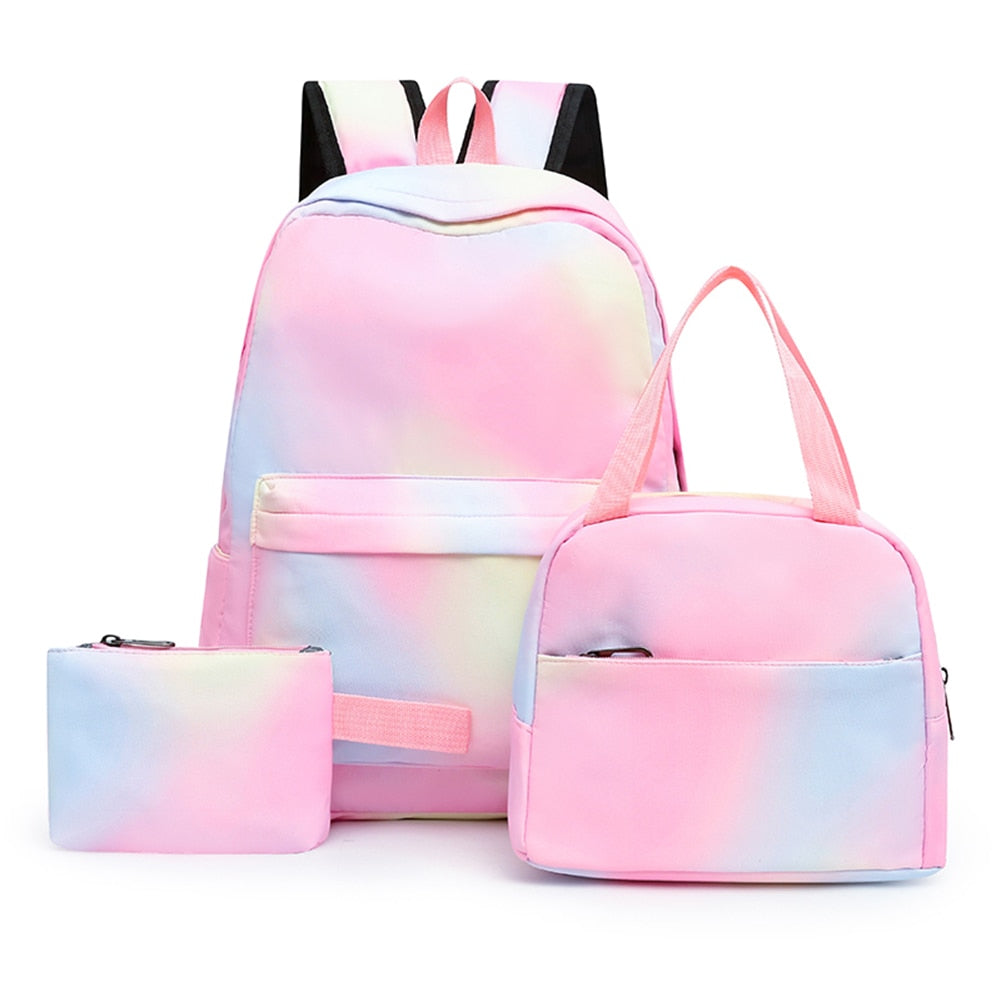 Tie Dye Ink Backpack Student Schoolbag || 3 - Piece || Insulated Lunch Purse Set for Teenagers Girls & Boys - LittleCuckoo