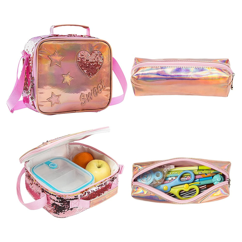 Glitter Girls BackPack | 3-Pieces Glittery Shiny Bag Set | Most Popular in Girls - LittleCuckoo