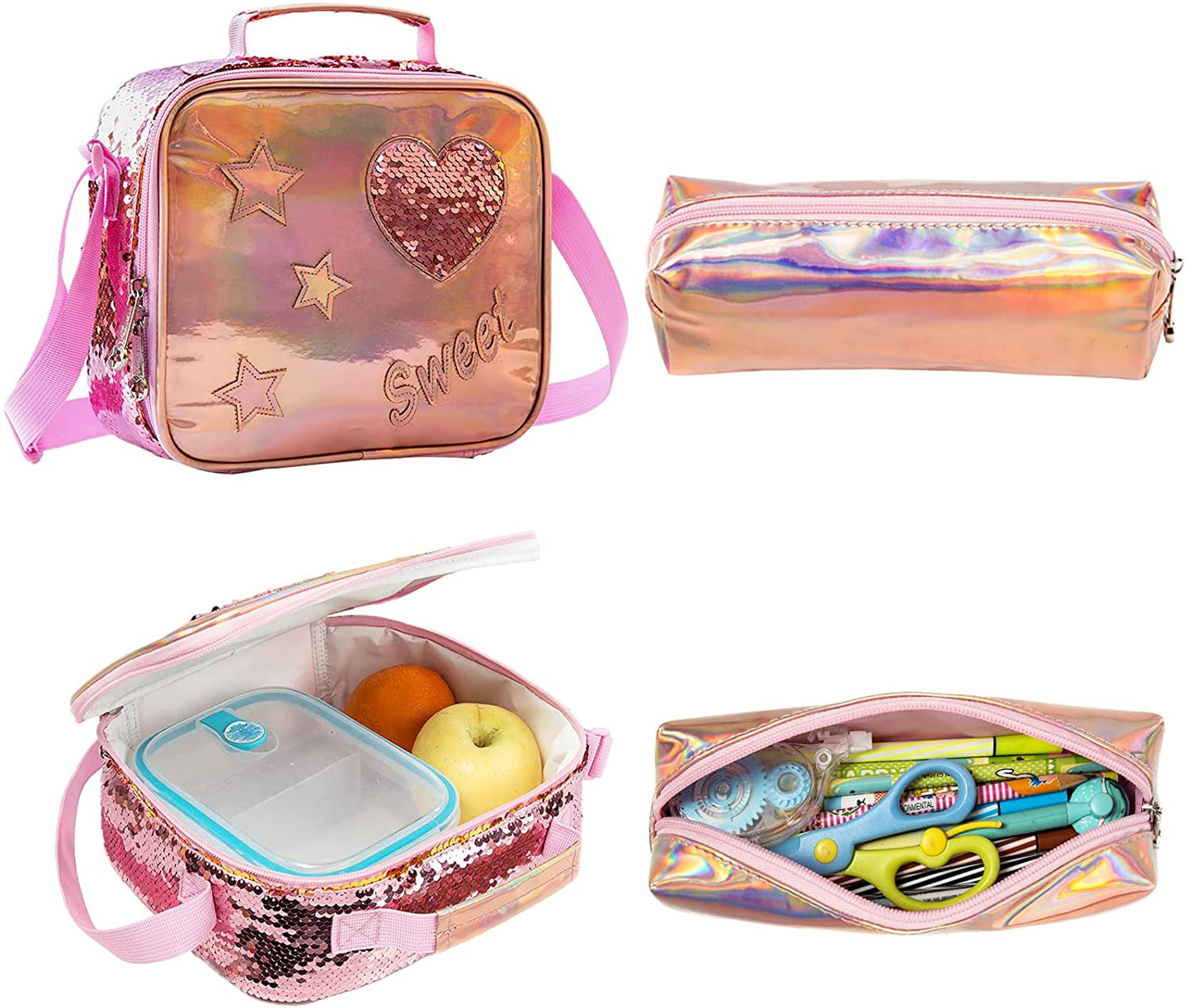 Glitter Girls BackPack | 3-Pieces Glittery Shiny Bag Set | Most Popular in Girls - LittleCuckoo