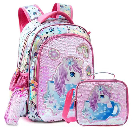 3-Piece Sequin School Backpack Set