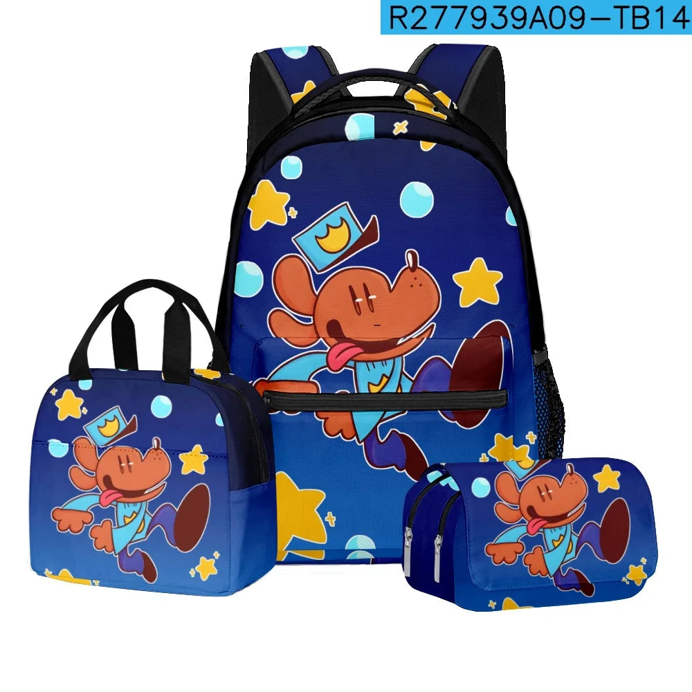 3-Piece 3D Cartoon Dog Man Backpack Set