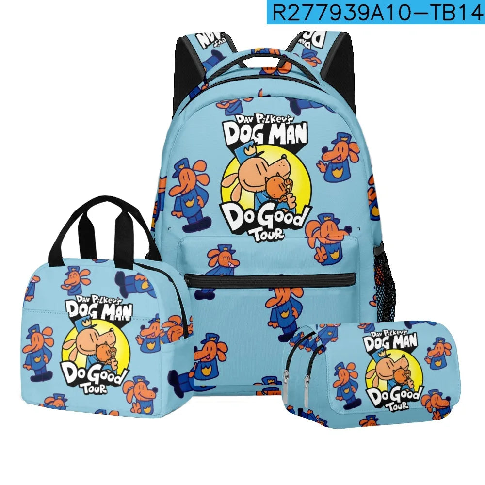 3-Piece 3D Cartoon Dog Man Backpack Set