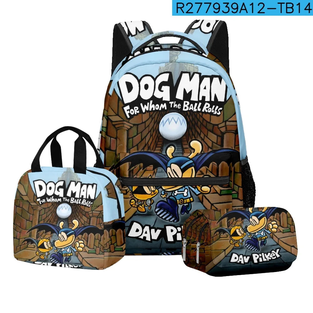 3-Piece 3D Cartoon Dog Man Backpack Set