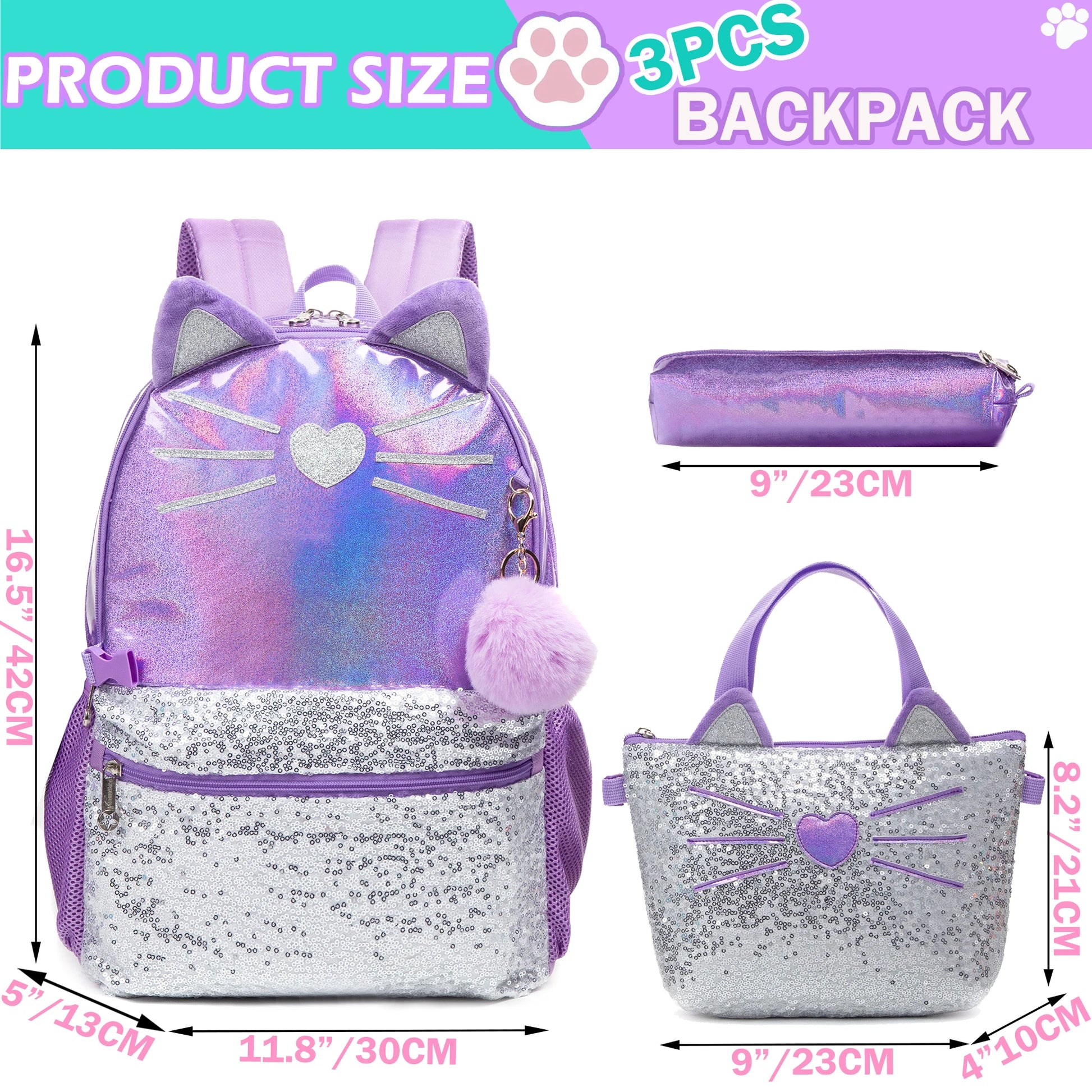 Mermaid Backpack for Girls Backpacks with Lunch Box Set & Pencil Pouch - LittleCuckoo