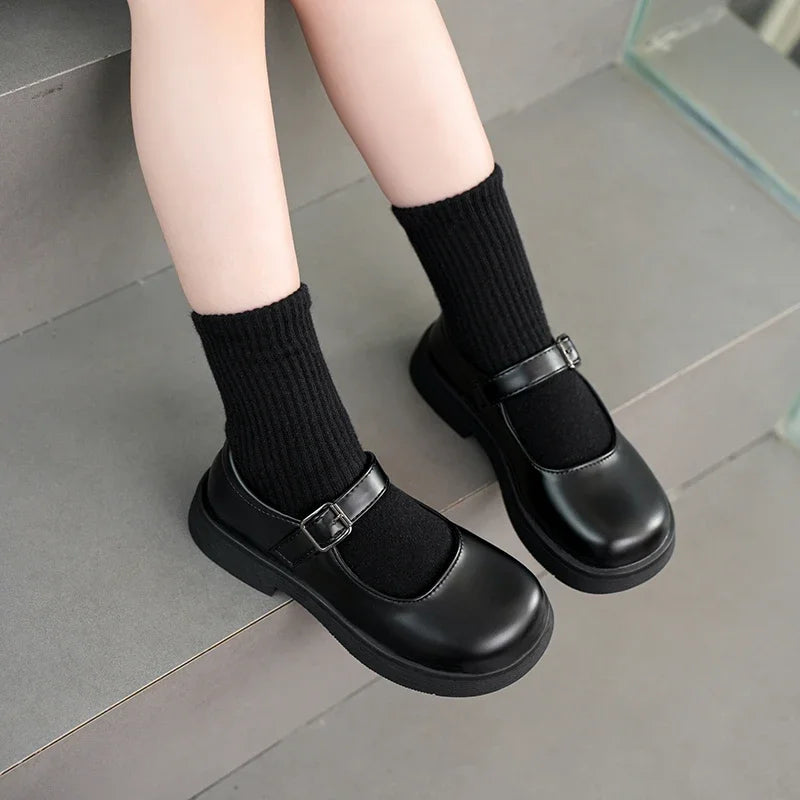 2024 New Black Girls Loafers for School Uniform|  Simple Round-toe Non-slip Round-toe Shoes for Kids