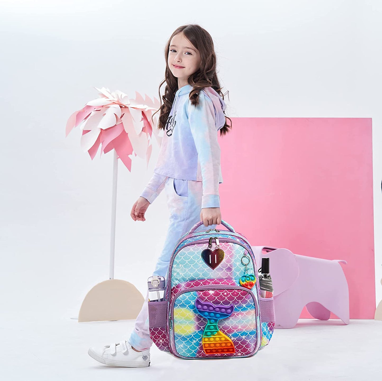 Bag Set with Pop It Push It || Fish Scaled Pattern || 3 In 1 Kids Bags for Girls - LittleCuckoo