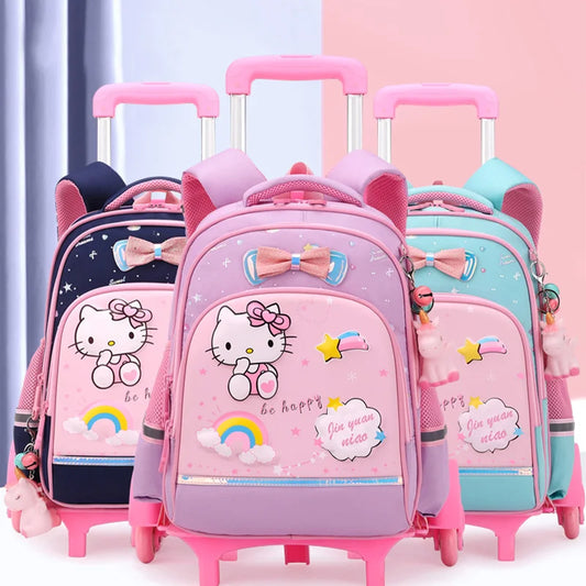 New Trolley School Bag For Girls | Hello Kitty | Anime Girls | Large Capacity Bag | Backpack With Wheels