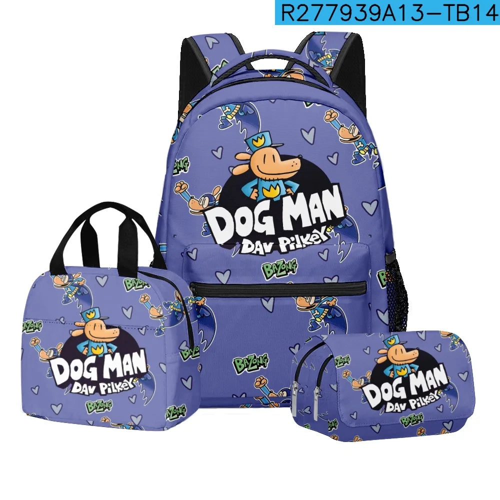 3-Piece 3D Cartoon Dog Man Backpack Set
