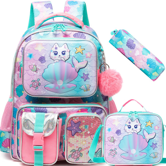 Cute Cat Backpack, Lunchbag And Pencil Case For Girls
