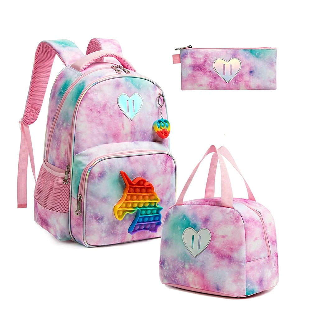 Bag Set with Pop It Push It || Fish Scaled Pattern || 3 In 1 Kids Bags for Girls - LittleCuckoo