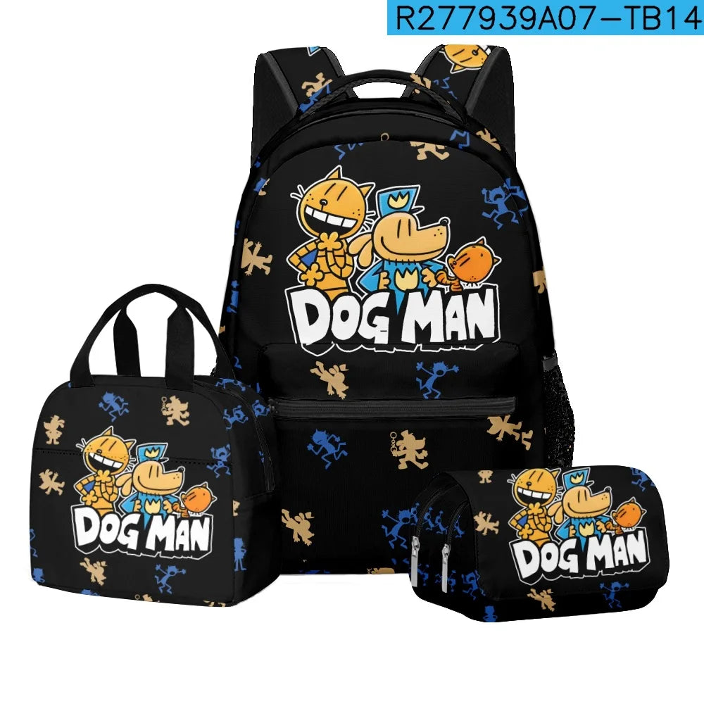 3-Piece 3D Cartoon Dog Man Backpack Set