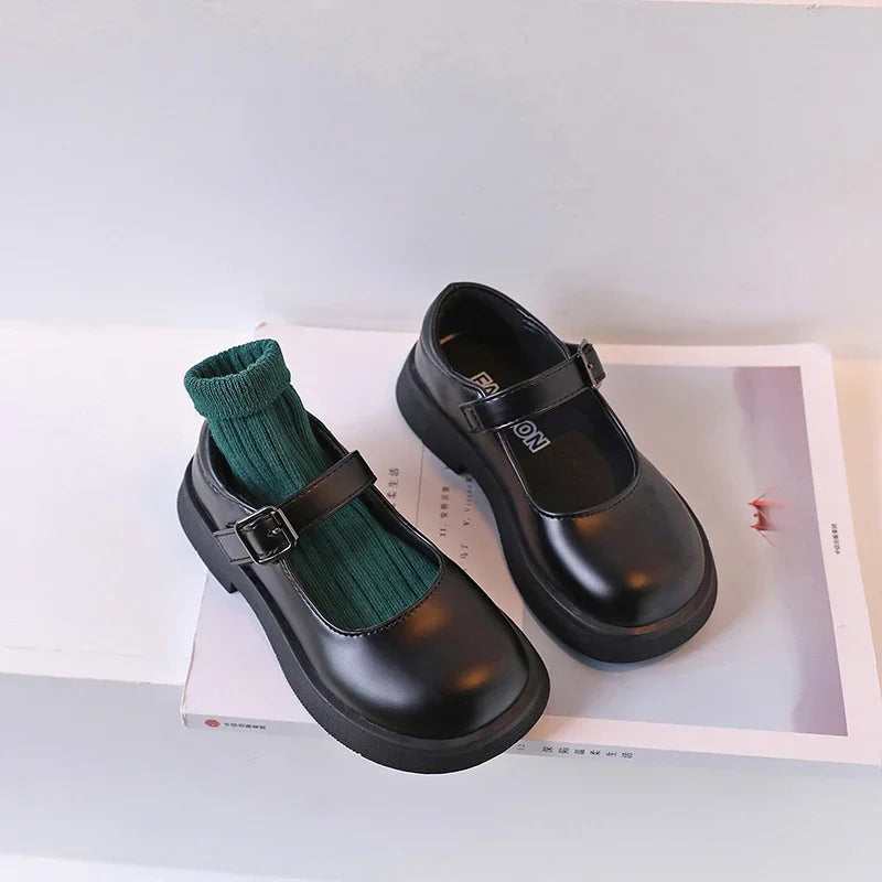 2024 New Black Girls Loafers for School Uniform|  Simple Round-toe Non-slip Round-toe Shoes for Kids