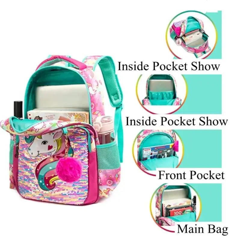 3-Piece Sequin School Backpack Set