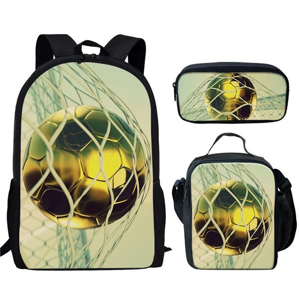3Pcs Creative Football Print School Bag Set for  Boys - LittleCuckoo