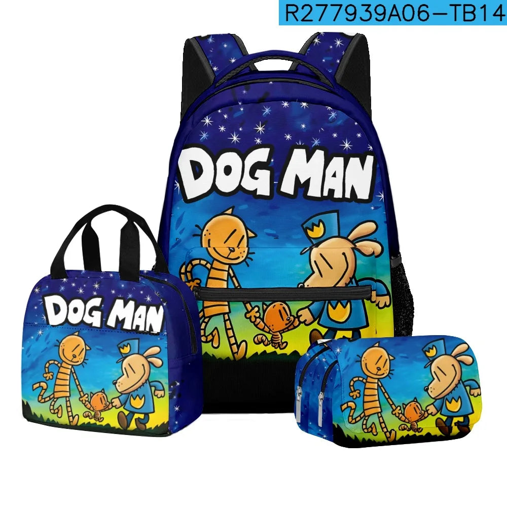 3-Piece 3D Cartoon Dog Man Backpack Set