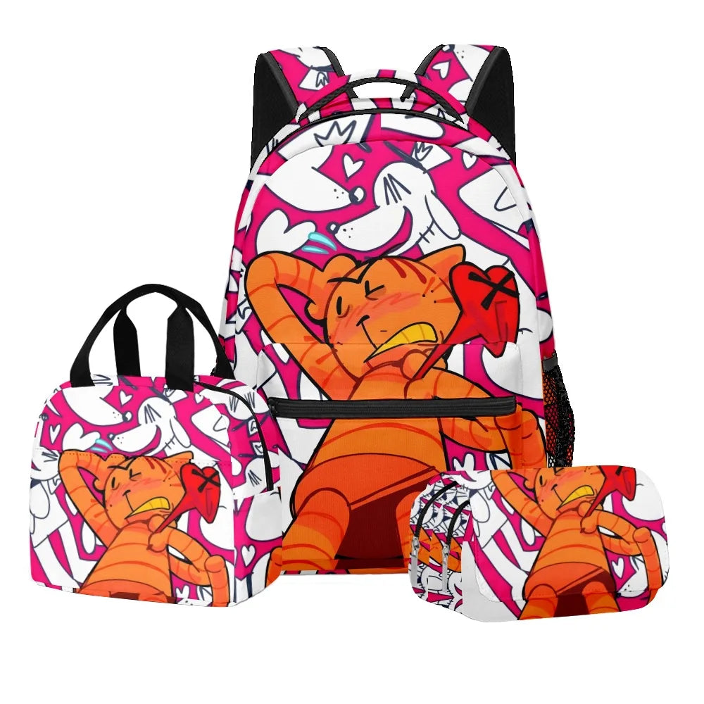 3-Piece 3D Cartoon Dog Man Backpack Set