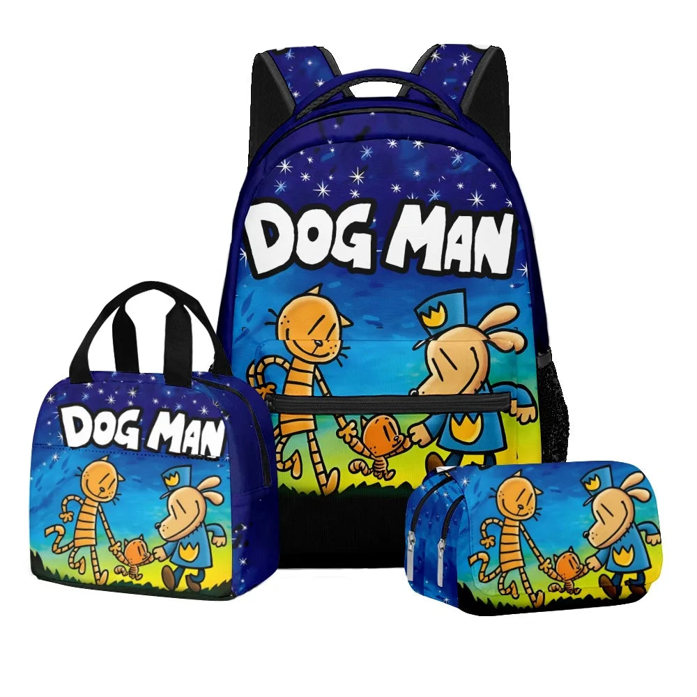 3-Piece 3D Cartoon Dog Man Backpack Set