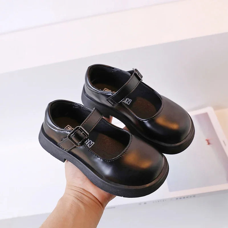 2024 New Black Girls Loafers for School Uniform|  Simple Round-toe Non-slip Round-toe Shoes for Kids