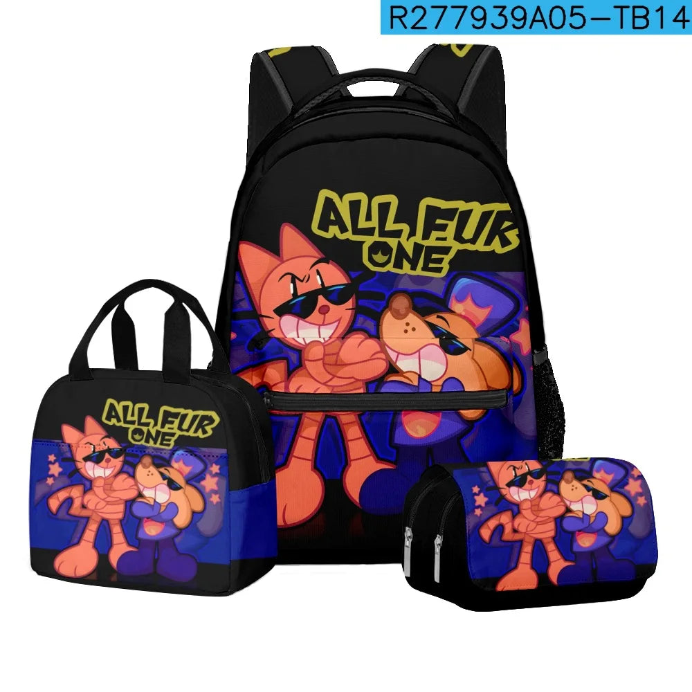 3-Piece 3D Cartoon Dog Man Backpack Set