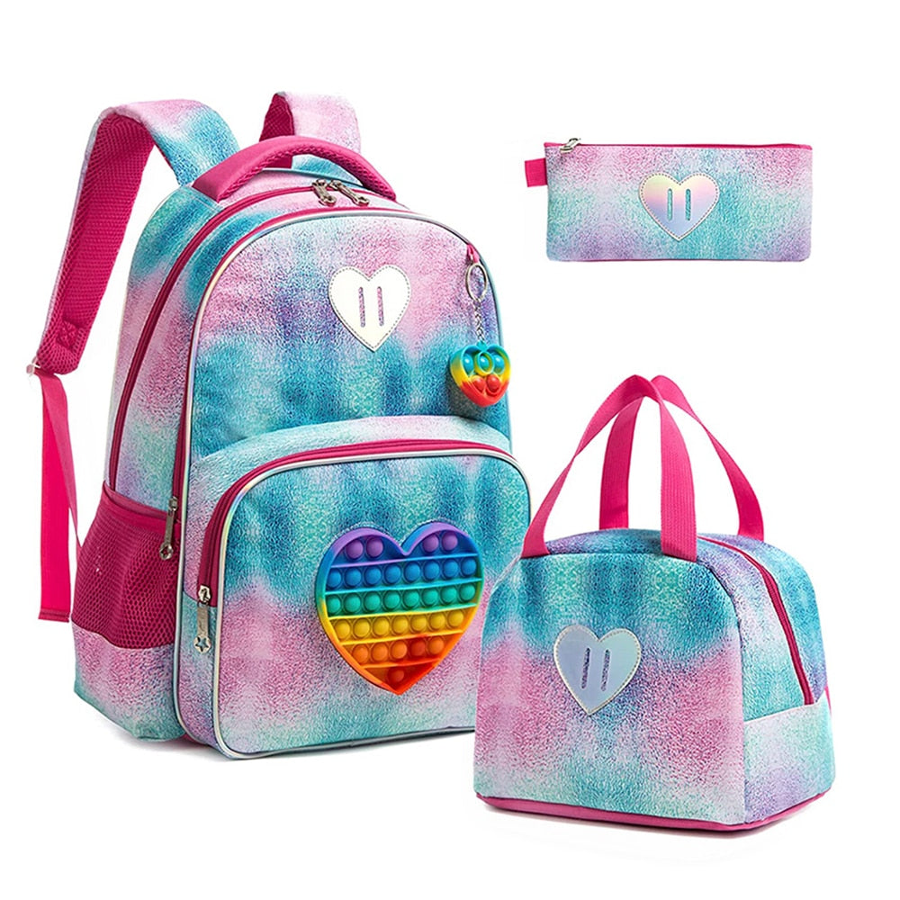 Bag Set with Pop It Push It || Fish Scaled Pattern || 3 In 1 Kids Bags for Girls - LittleCuckoo