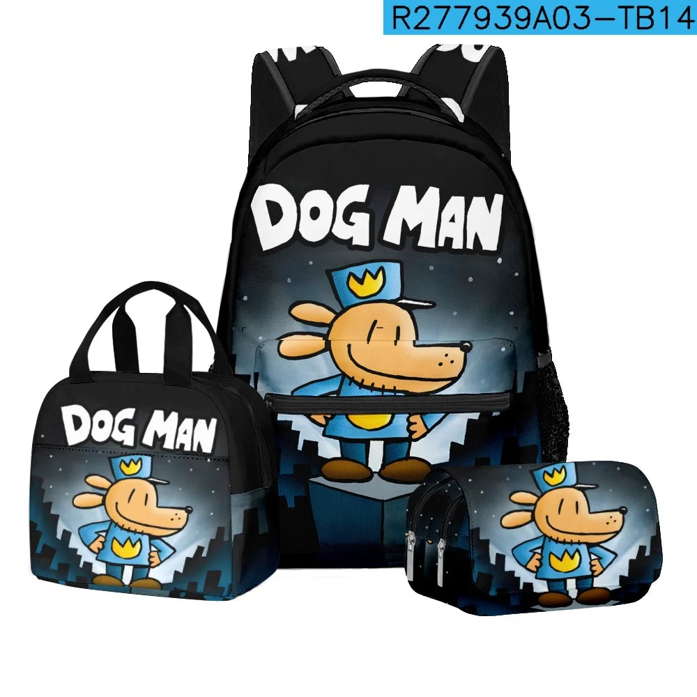 3-Piece 3D Cartoon Dog Man Backpack Set