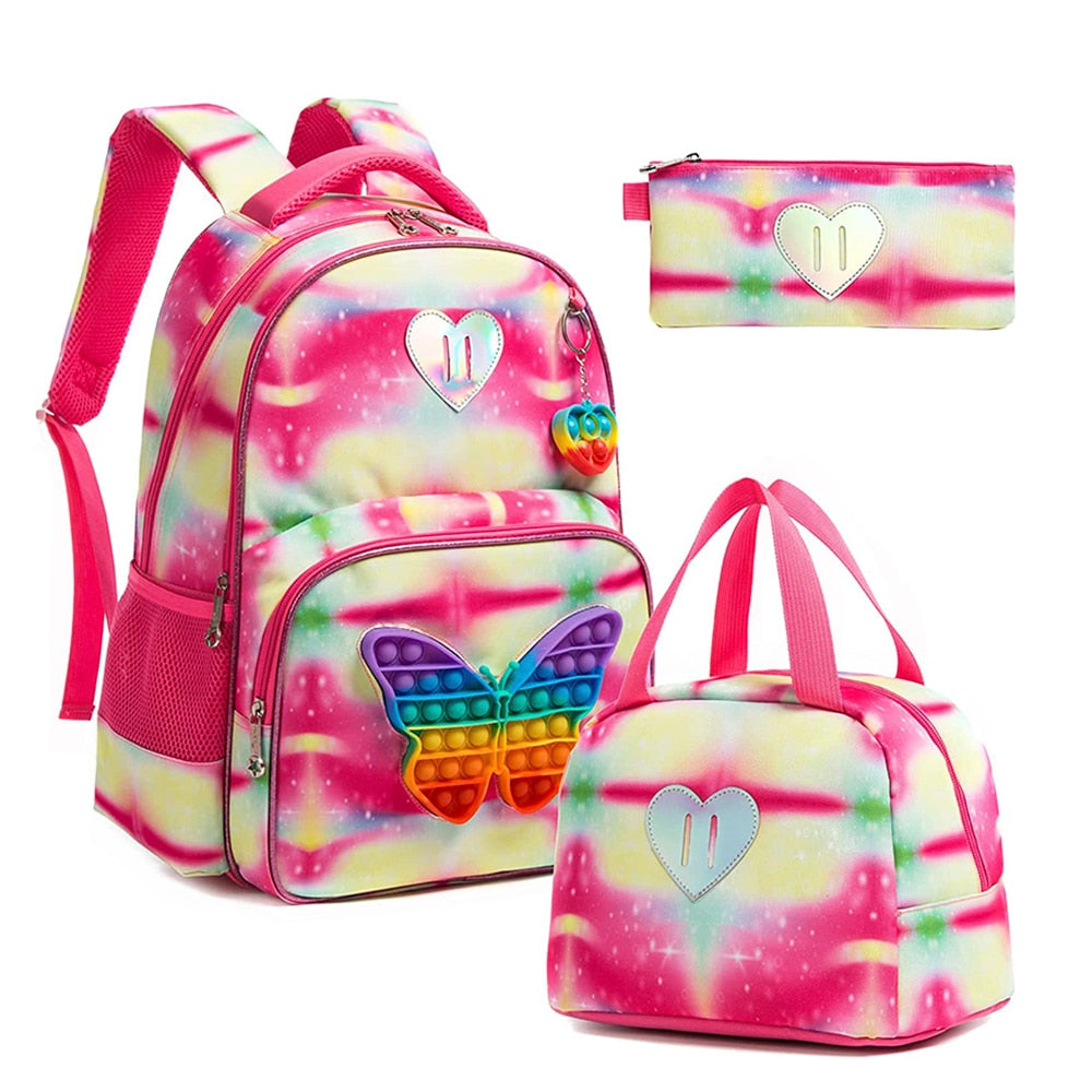 Bag Set with Pop It Push It || Fish Scaled Pattern || 3 In 1 Kids Bags for Girls - LittleCuckoo