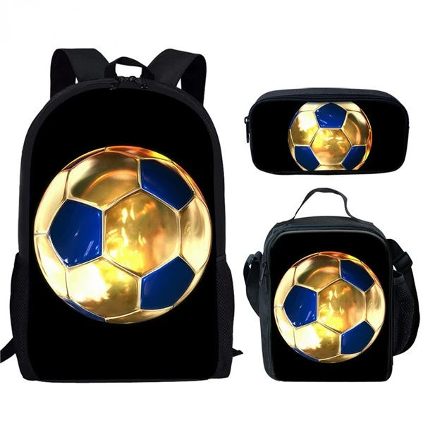 3Pcs Creative Football Print School Bag Set for  Boys - LittleCuckoo