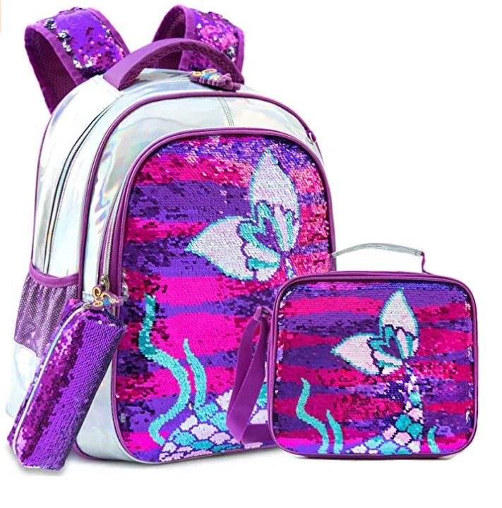 3-Piece Sequin School Backpack Set