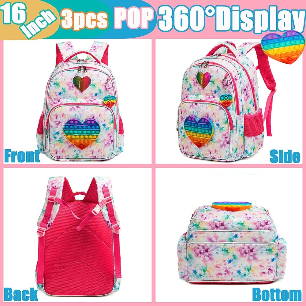 Bag Set with Pop It Push It || Fish Scaled Pattern || 3 In 1 Kids Bags for Girls - LittleCuckoo