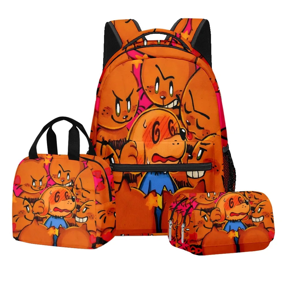 3-Piece 3D Cartoon Dog Man Backpack Set
