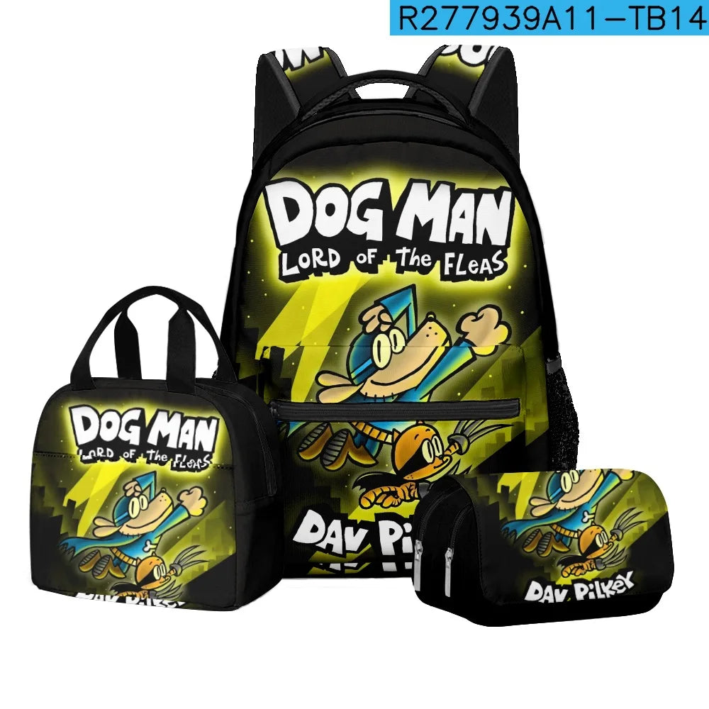 3-Piece 3D Cartoon Dog Man Backpack Set