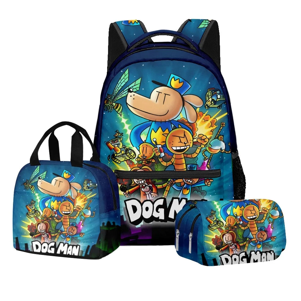 3-Piece 3D Cartoon Dog Man Backpack Set