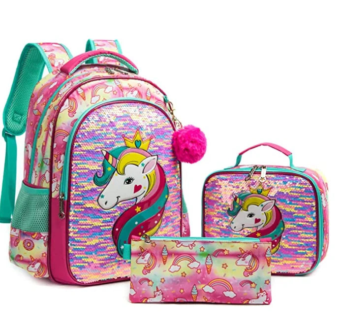 3-Piece Sequin School Backpack Set