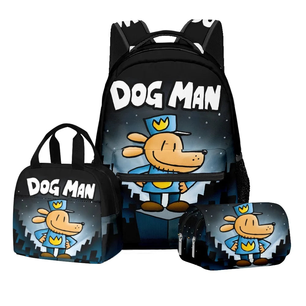 3-Piece 3D Cartoon Dog Man Backpack Set