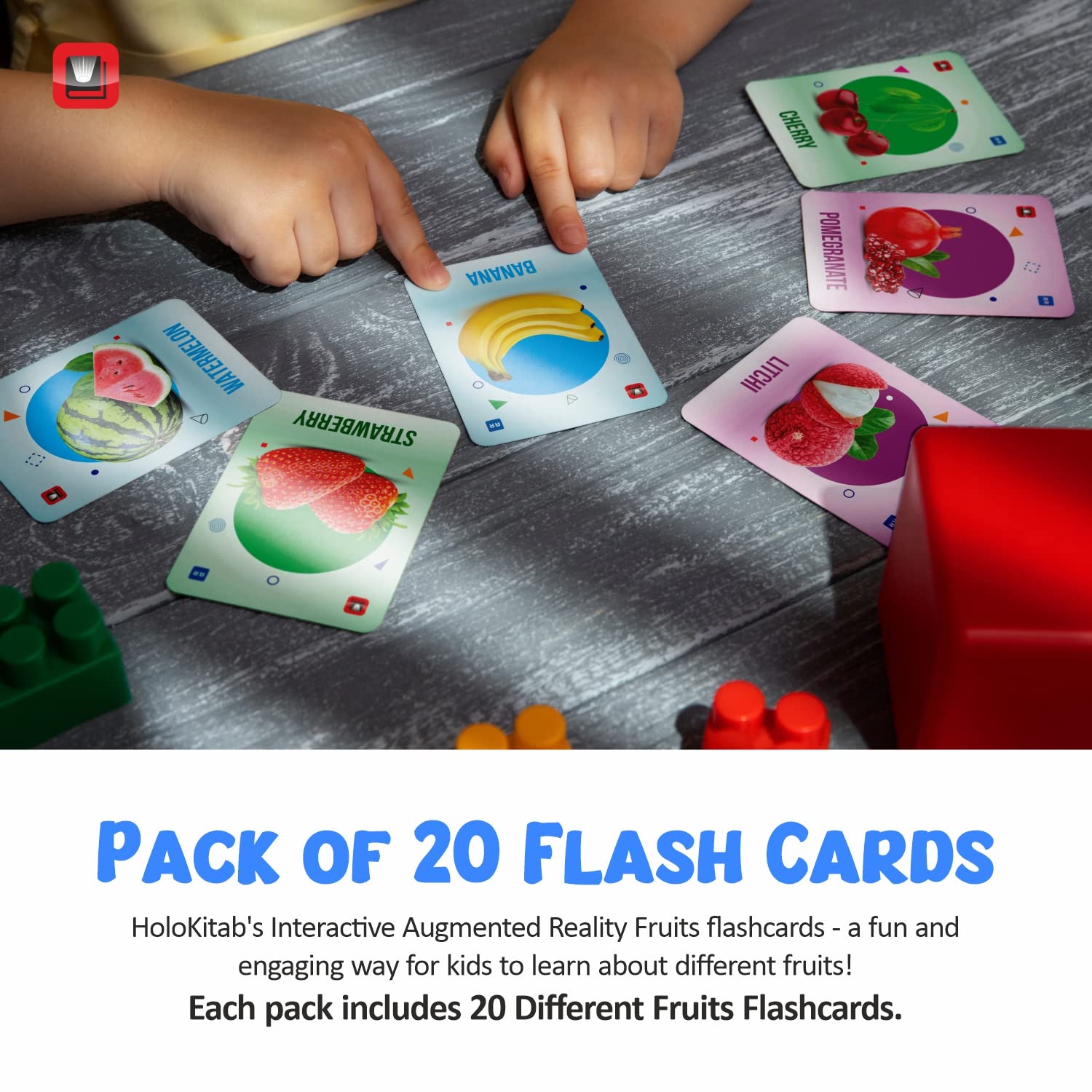 HoloKitab 3D Set of 20 FlashCards | Fruits | Early Learners | KinderGarten - LittleCuckoo